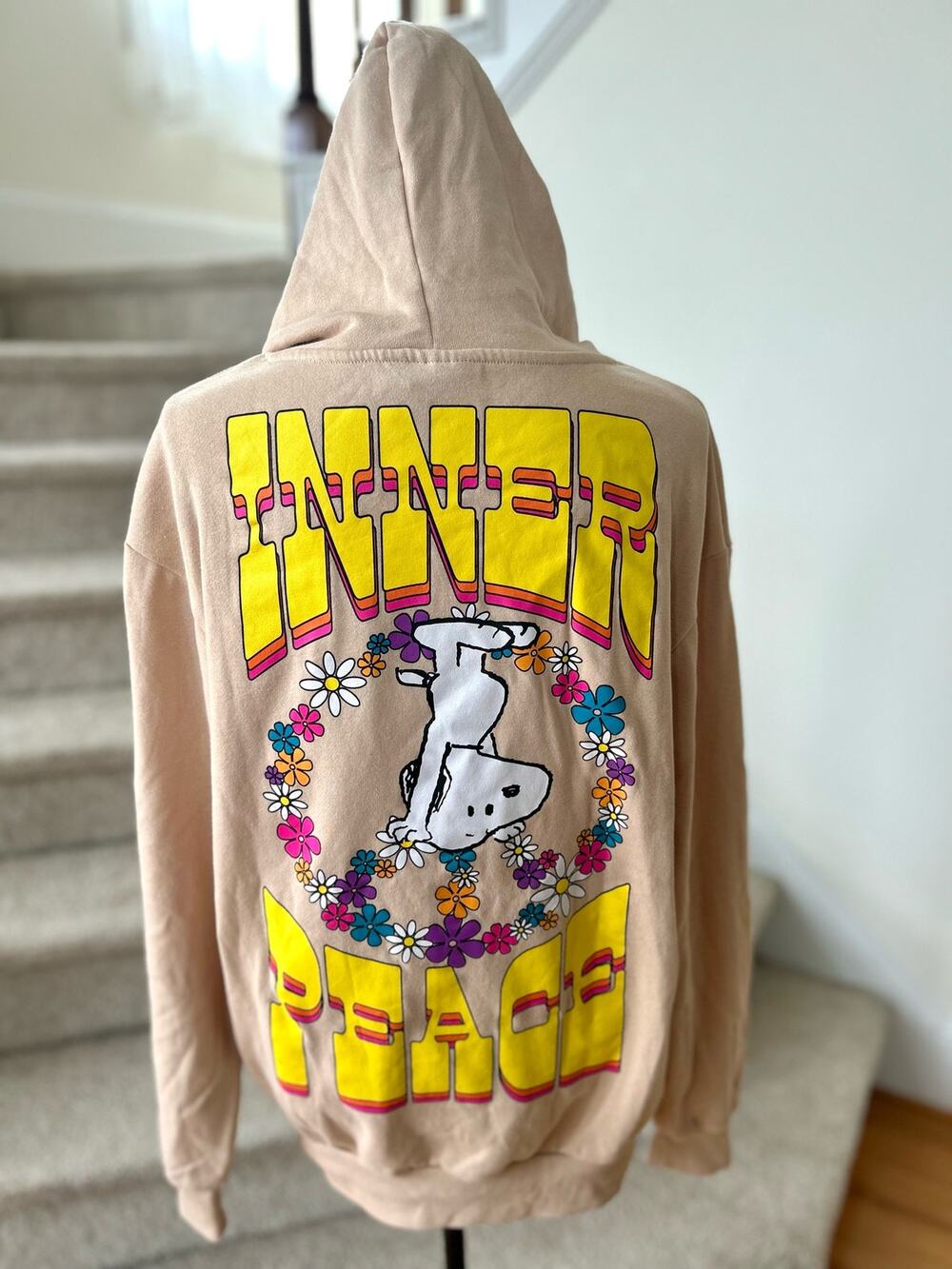 Peanuts Inner Peace Snoopy Tan Floral Graphic Hoodie